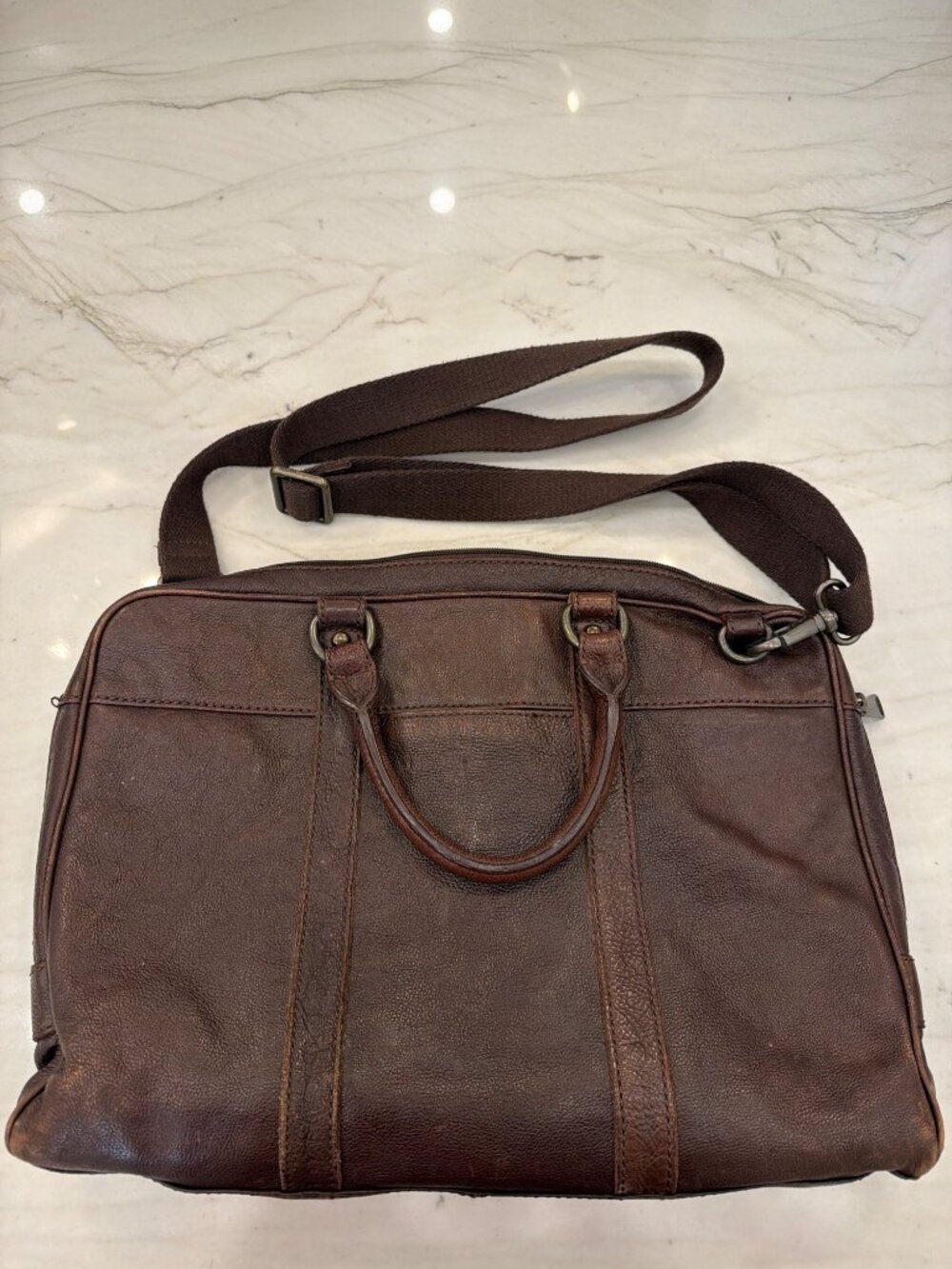 Fossil Brown Leather Satchel Bag With Adjustable Strap And Dual Handles